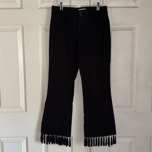 Anthropologie Black The Essential Tassel Hem Crop Flare Pants - Picture 3 of 10
